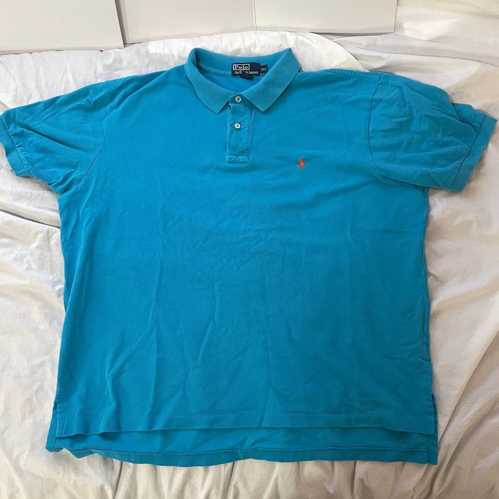 Polo Ralph Lauren Polo Shirt Teal Aqua Blue 100% Cotton Orange Pony Mens Sz XXL